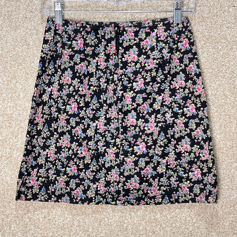 Vintage Blue skirt size 3 dark floral mini skirt black pink blue green yellow - Picture 9 of 12